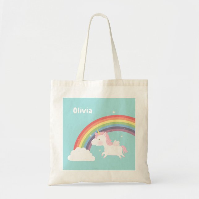 Cute Flying Unicorn Rainbow Girls Personalised Bag (Front)
