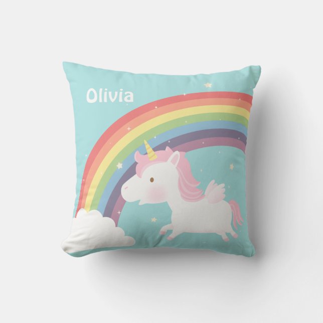 Cute Flying Unicorn Rainbow Girls Room Decor Cushion (Front)