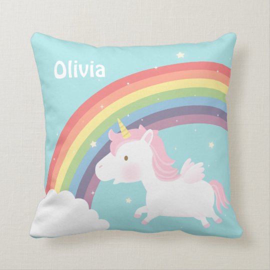 Cute Flying Unicorn Rainbow Girls Room Decor Cushion Zazzle Co Uk