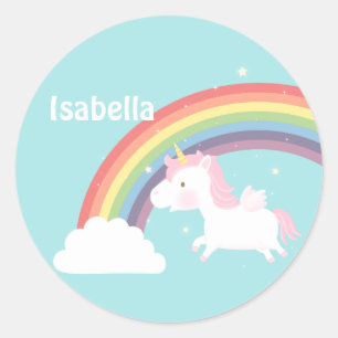 Cute Flying Unicorn Rainbow Personalised Classic Round Sticker