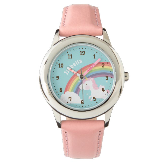 Cute Flying Unicorn Rainbow Personalised Watch (Front)
