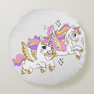 Cute flying unicorns round cushion