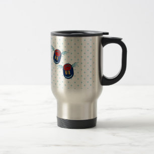 Cute flying winged little shoes in blue & red travel mug