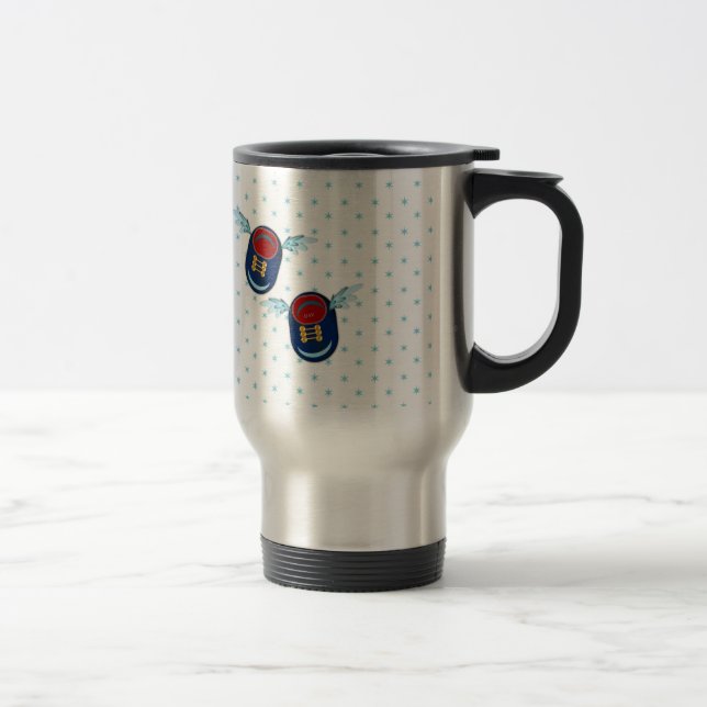 Cute flying winged little shoes in blue & red travel mug (Right)