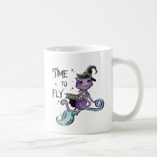 Cute Flying Witch Cat   Time To Fly Coffee Mug