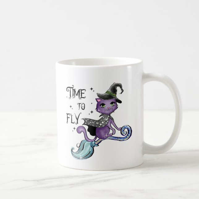 Cute Flying Witch Cat | Time To Fly Coffee Mug (Right)