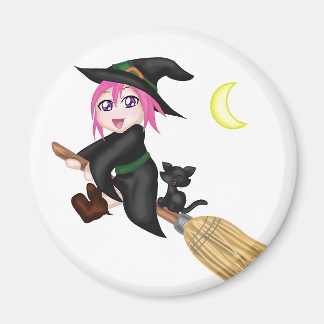 Cute Flying Witch Magnet (Front)