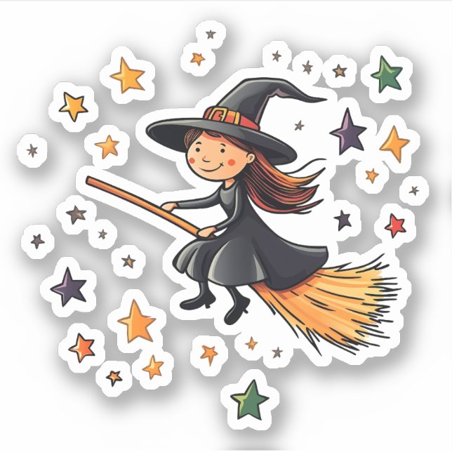 Cute Flying Witch with Stars (Front)