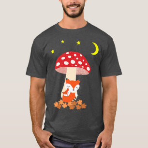 Cute Fo Animals Sleeping Under Mushroom Dark Color T-Shirt