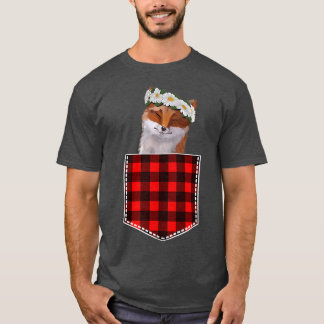 Cute Fo With Sunflowers Peeking Out Of Pocket T-Shirt