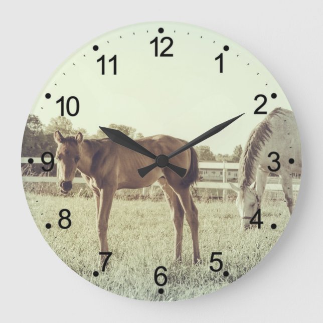 Cute Foal and Mama Horse Large Clock (Front)