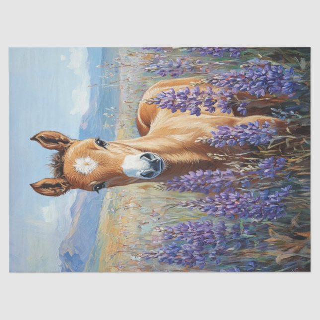 Cute Foal Purple Lupine Flowers Decoupage Tissue Paper (Front)