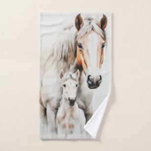 Cute foal with mother horse bath towel set