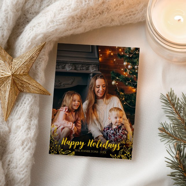 Cute Foliage Foil Happy Holidays Photo Christmas Postcard (Creator Uploaded)