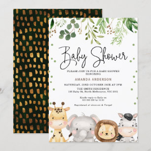 Cute Foliage Safari Animals Baby Shower Invitation