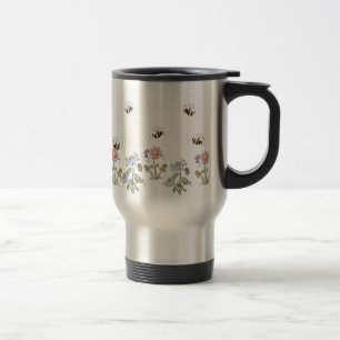 Cute Folk Art Bees Daisies Butterflies Travel Mug
