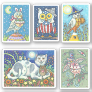 CUTE FOLK ART BIRDS, WHIMSICAL HOLIDAY OWL ART