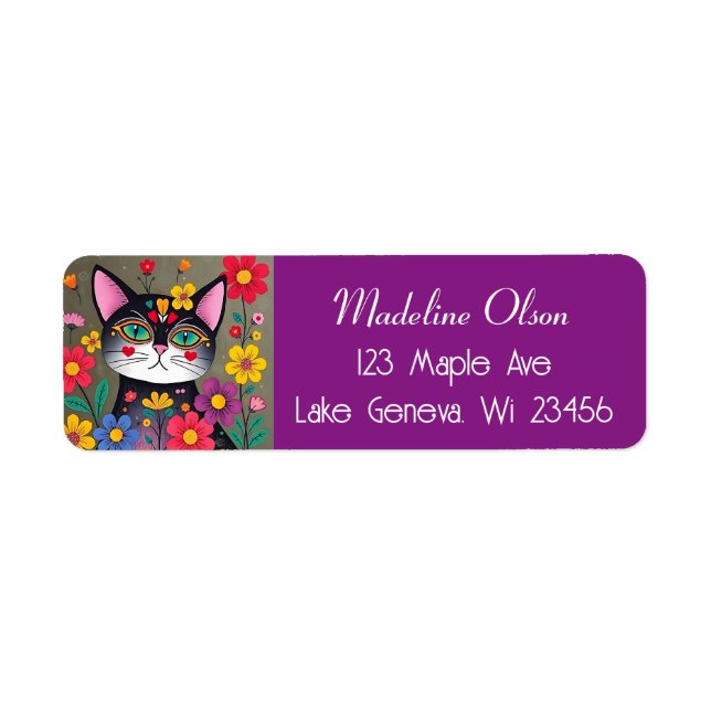 Cute Folk Art Black Cat and Flowers (Front)