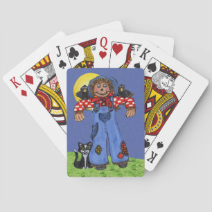 Cute Folk Art Blue Jeans Scarecrow Crows Halloween Playing Cards