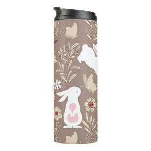 Cute Folk Art Bunny and Flowers Thermal Tumbler