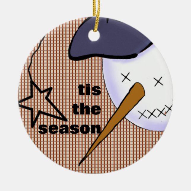 Cute Folk Art Cowboy Snowman Ceramic Tree Decoration (Front)