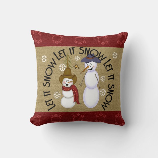 Cute Folk Art Cowboy Snowman Christmas Cushion (Front)