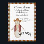 Cute Folk Art Cowboy Snowman Christmas Invitation<br><div class="desc">Original artwork in acrylic on paper by Deborah Miller,  Missouri artist</div>