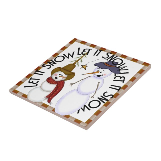Cute Folk Art Cowboy Snowman Christmas Tile (Side)
