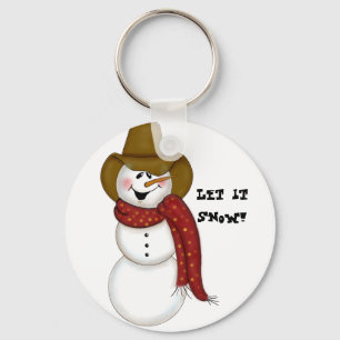 Cute Folk Art Cowboy Snowman Key Ring