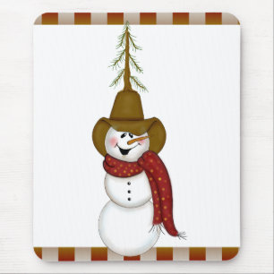 Cute Folk Art Cowboy Snowman Mouse Mat