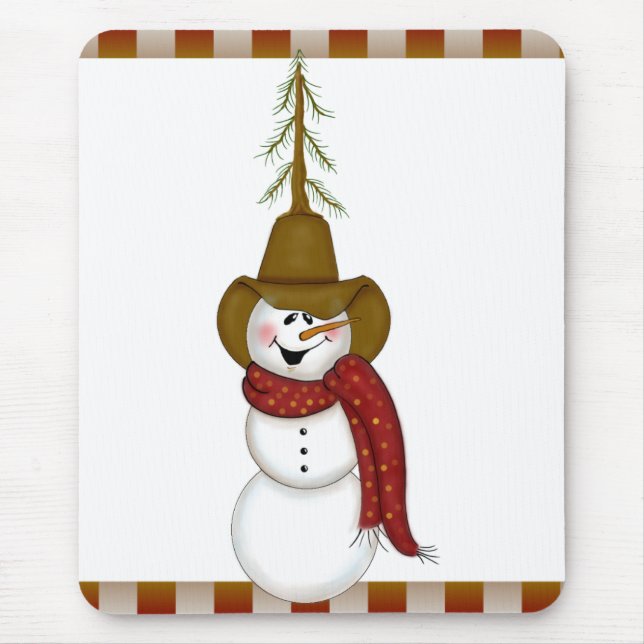 Cute Folk Art Cowboy Snowman Mouse Mat (Front)