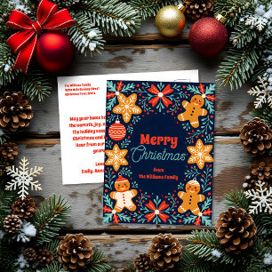 Cute Folk Art Gingerbread and Foliage Christmas Holiday Postcard