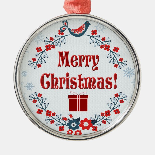 Cute Folk Art Merry Christmas Wreath Metal Tree Decoration (Front)
