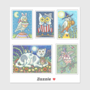 CUTE FOLK ART WHIMSICAL HOLIDAY OWL STICKERS