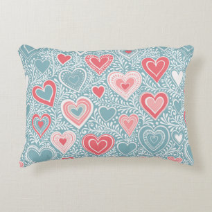 Cute Folk Floral Heart Dusty Blue Blush Pink Girl Decorative Cushion