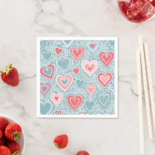 Cute Folk Floral Heart Dusty Blue Blush Pink Girl Napkin