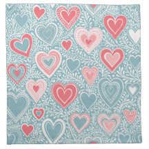 Cute Folk Floral Heart Dusty Blue Blush Pink Girl