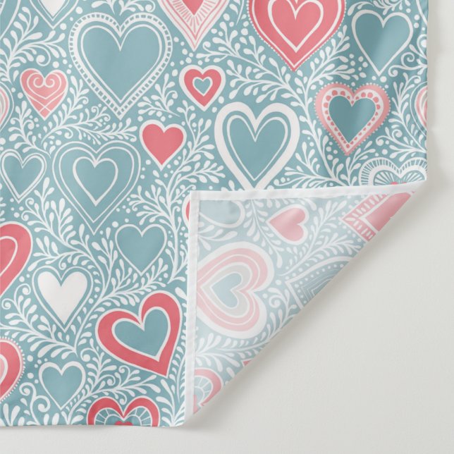  Cute Folk Floral Heart Dusty Blue Blush Pink Girl Tapestry (Detail)