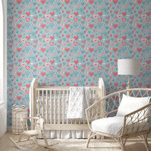  Cute Folk Floral Heart Dusty Blue Blush Pink Girl Wallpaper