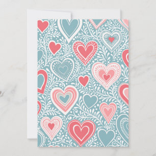 Cute Folk Floral Heart Dusty Blue Pink Baby Shower Holiday Card