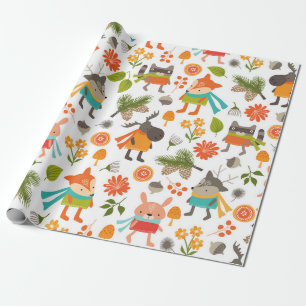 Cute Folksy Woodland Animals Wrapping Paper