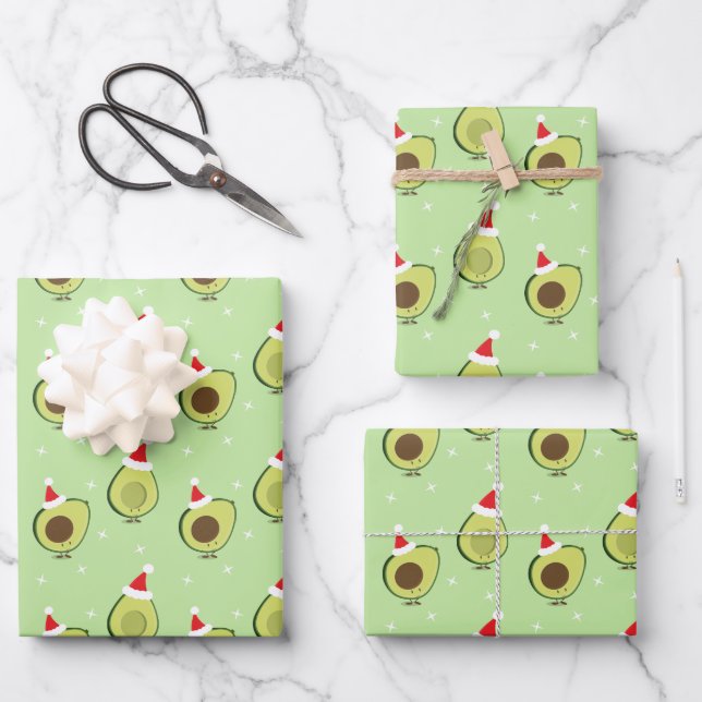 Cute Food Santa Hat Avocado Christmas Wrapping Paper Sheet (Front)