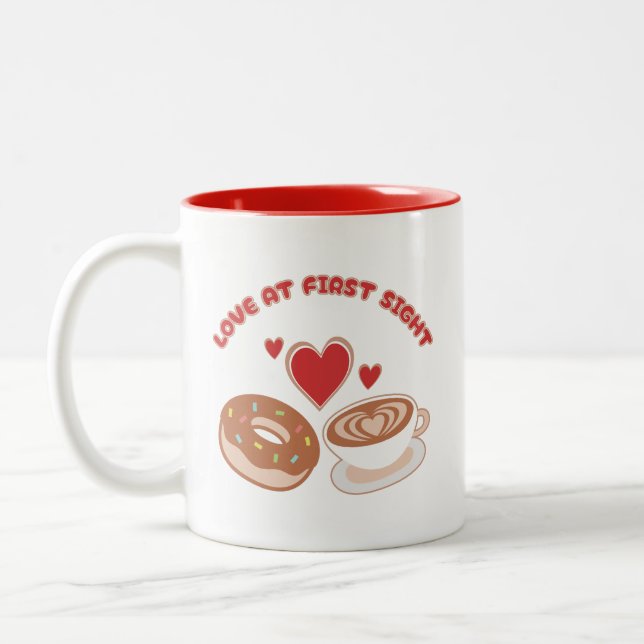 Cute Foodie Couple Coffee and Doughnut Mug (Left)