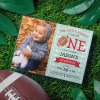 Cute Football Field & Ribbon Photo 1st Birthday