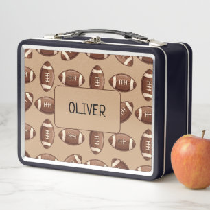 Cute Football Pattern Boy's Black Metal Lunch Box