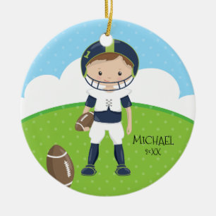 Cute Football Player Personalised Dated Christmas Ceramic Tree Decoration