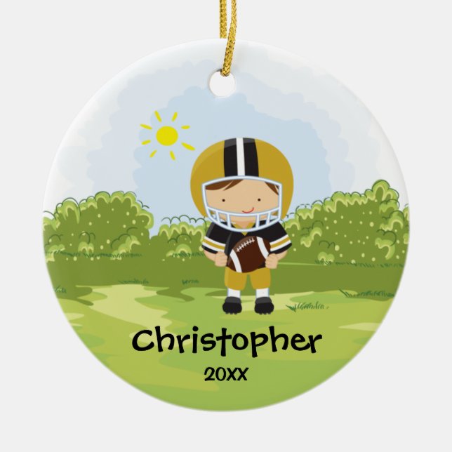 Cute Football Player Sport Christmas Ornament (Front)
