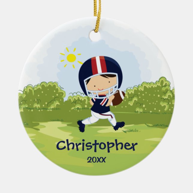 Cute Football Player Sport Christmas Ornament (Front)