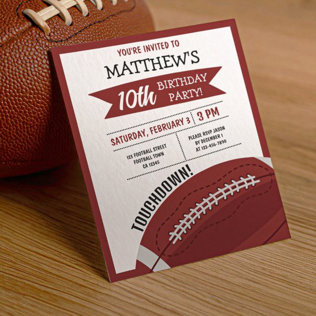 Cute Football Ribbon Budget Birthday Invitation (Creator Uploaded)