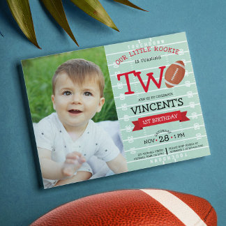 Cute Football & Ribbon Budget Photo 2nd Birthday
